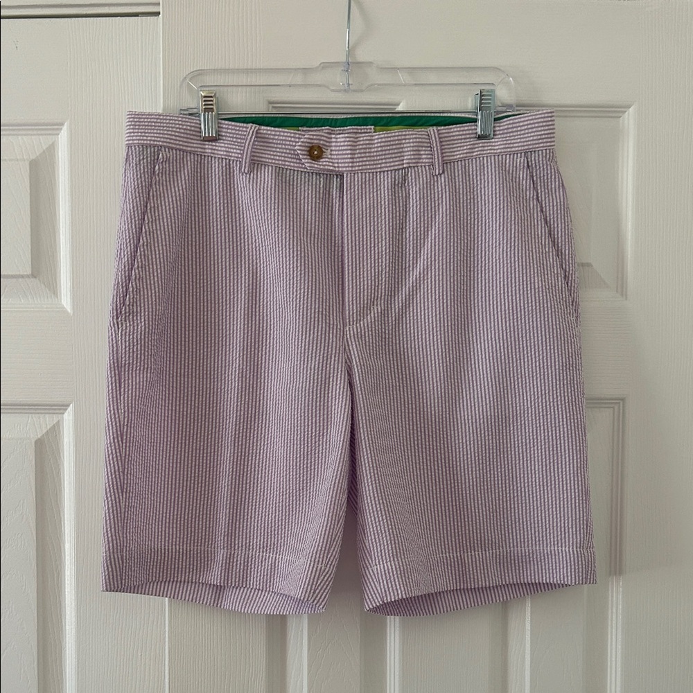 Men's Flat Front Striped Shorts in Purple